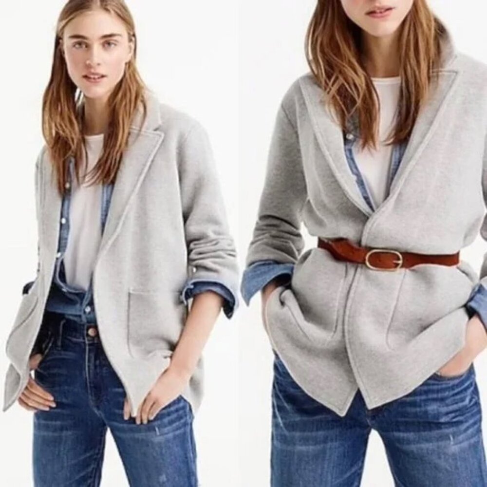 J.Crew Sophie Open Front Sweater Knit Blazer Jacket M Gray Grey Merino Wool $168 - Picture 2 of 16